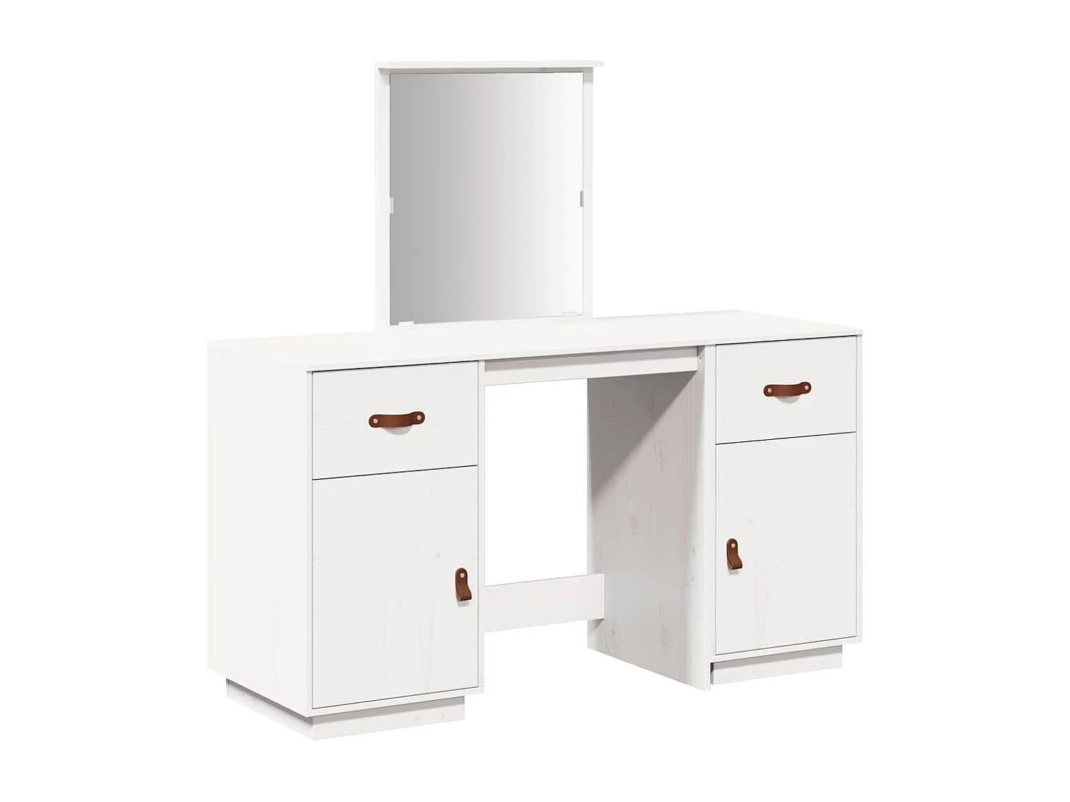 Ensemble de coiffeuse avec miroir Blanc Bois de pin solide