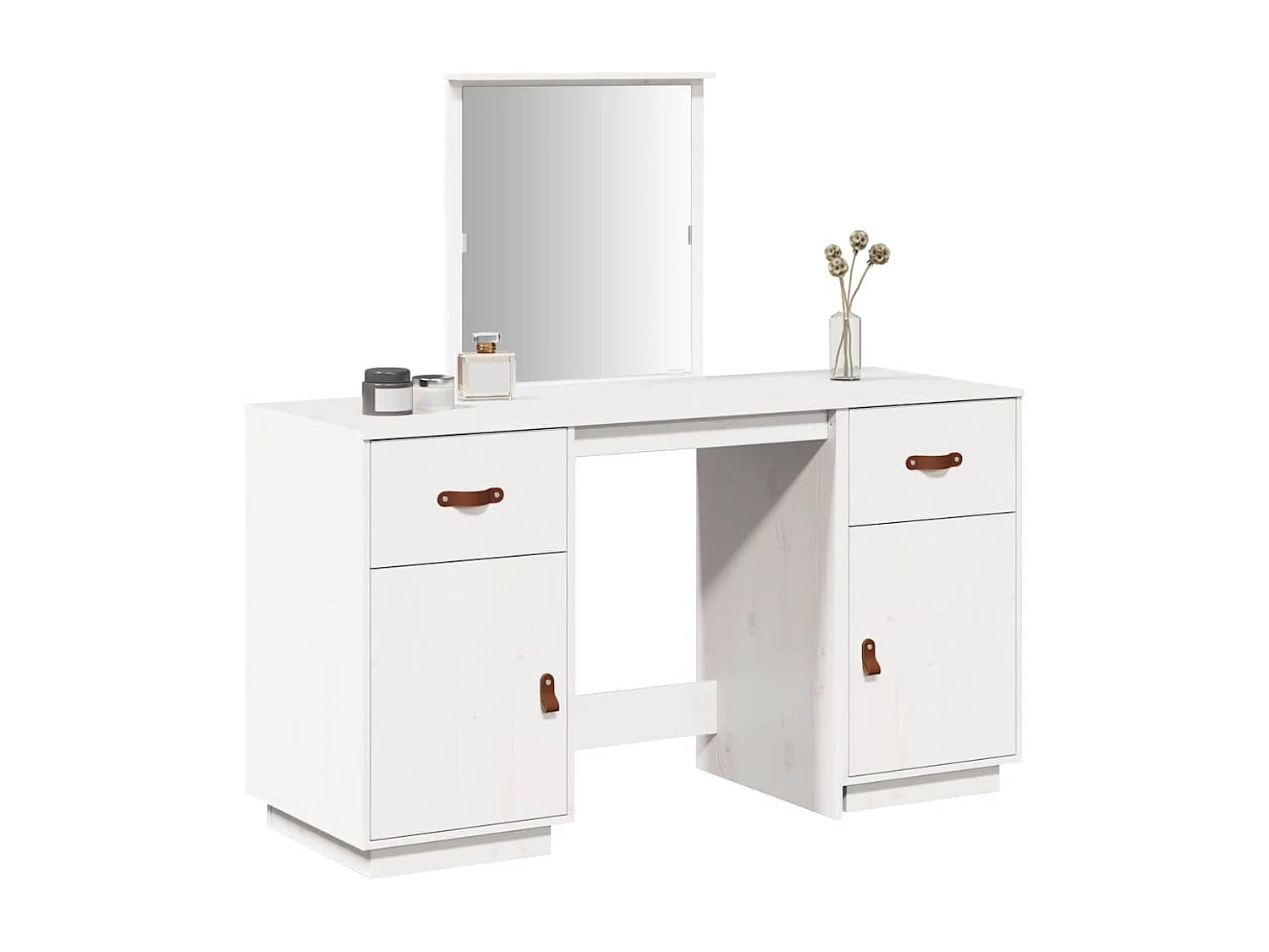 Ensemble de coiffeuse avec miroir Blanc Bois de pin solide