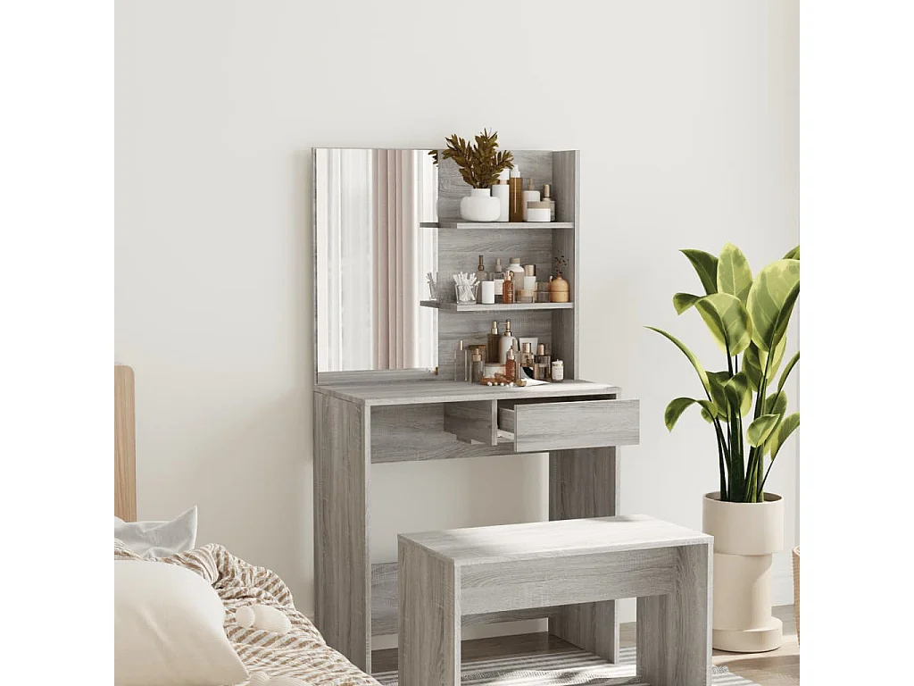 Schminktisch mit Spiegel Grau Sonoma 74,5x40x141 cm