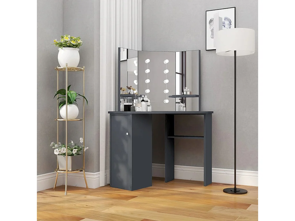 Eck-Schminktisch mit LED Grau 111x54x141,5 cm