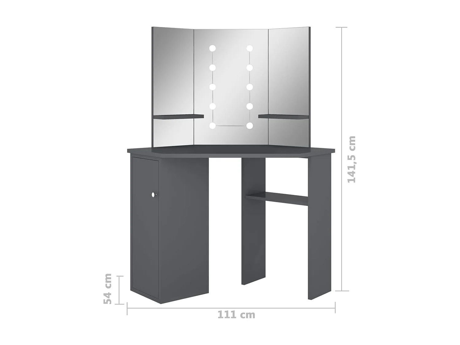 Eck-Schminktisch mit LED Grau 111x54x141,5 cm