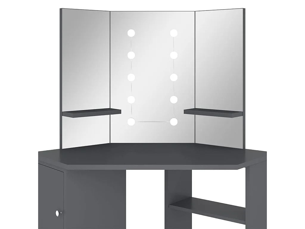 Eck-Schminktisch mit LED Grau 111x54x141,5 cm