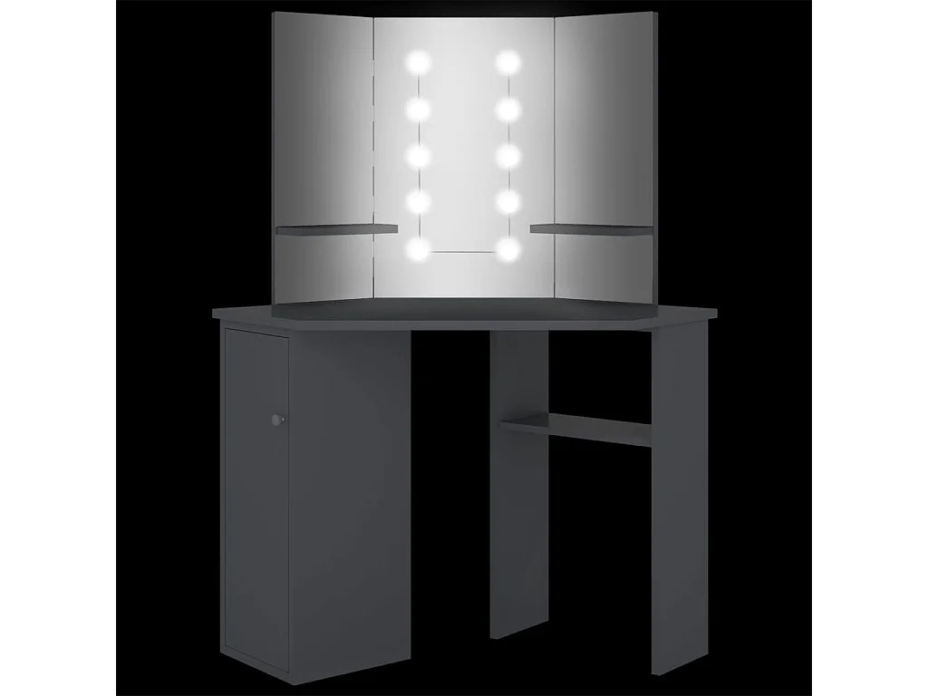 Eck-Schminktisch mit LED Grau 111x54x141,5 cm