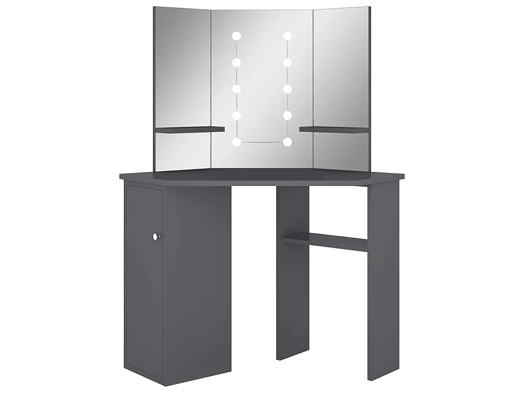 Coiffeuse d'angle avec LED Gris 111x54x141,5 cm