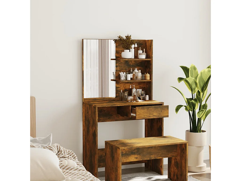 Coiffeuse avec miroir Chêne fumé 74,5x40x141 cm