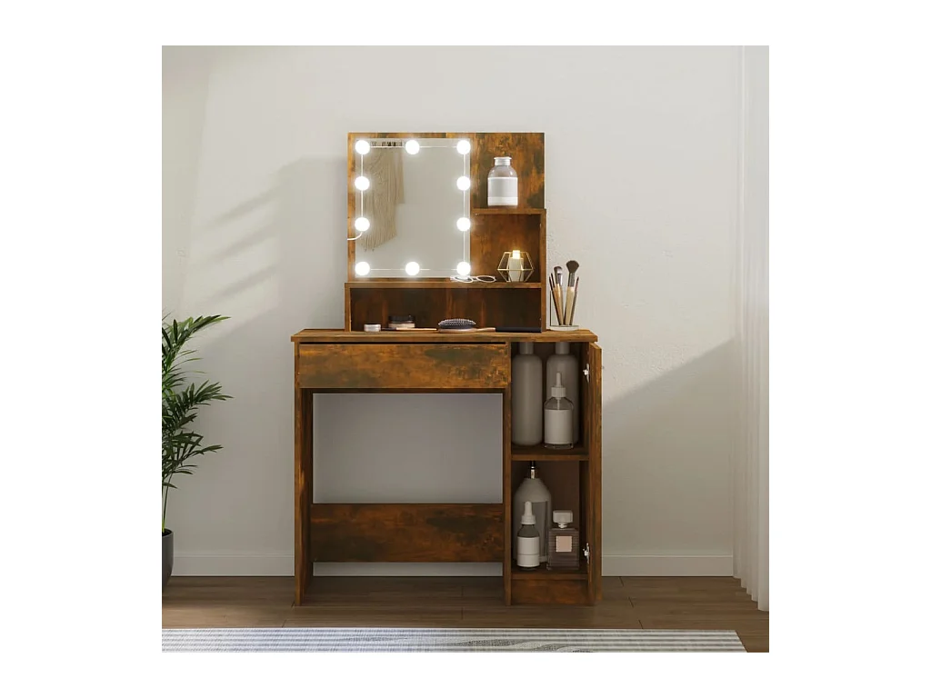 Coiffeuse avec LED Chêne fumé 86,5x35x136 cm