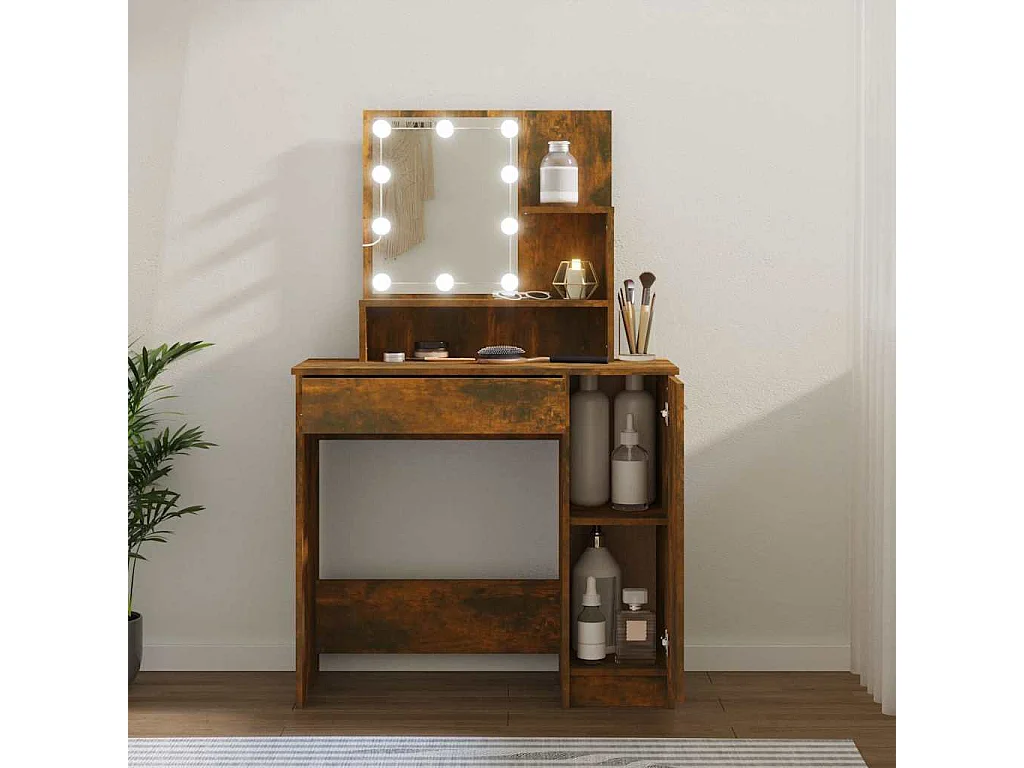 Schminktisch mit LED Räuchereiche 86,5x35x136 cm