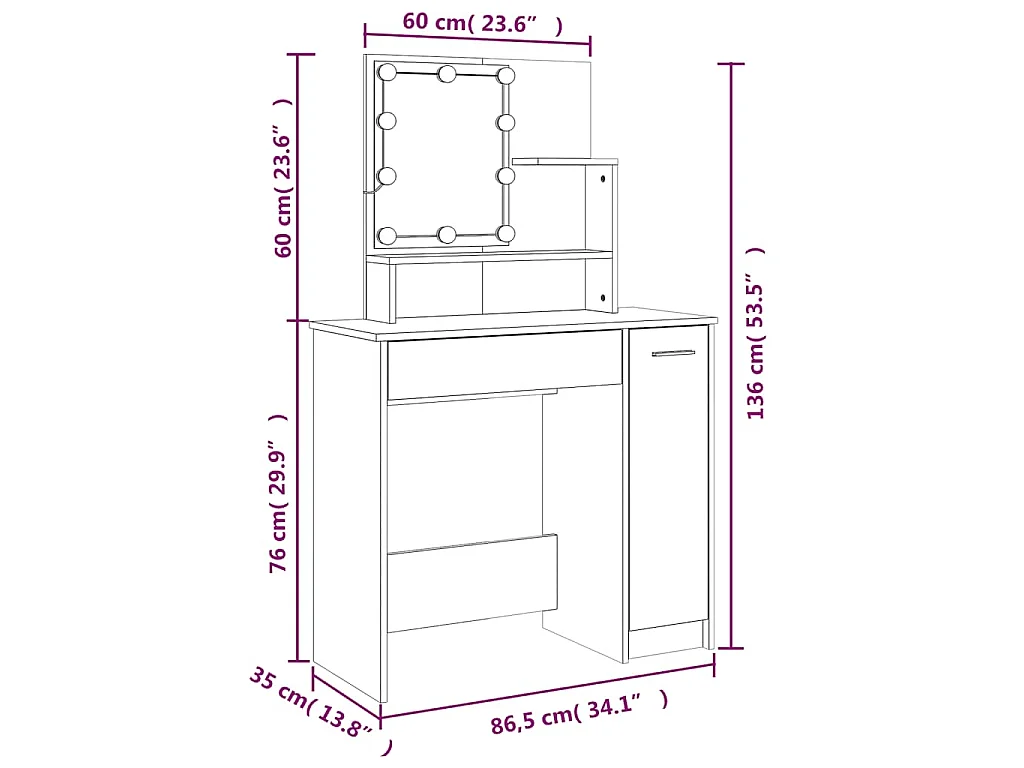 Schminktisch mit LED Räuchereiche 86,5x35x136 cm
