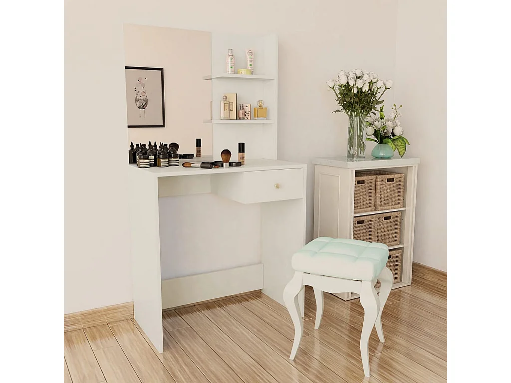 Coiffeuse Bois d’ingénierie 75x40x141 cm Blanc