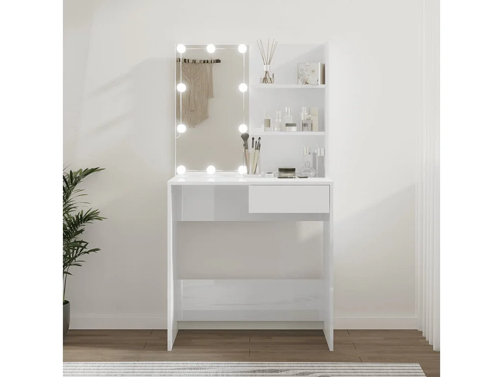 Toucador com LEDs 74,5x40x141 cm branco brilhante