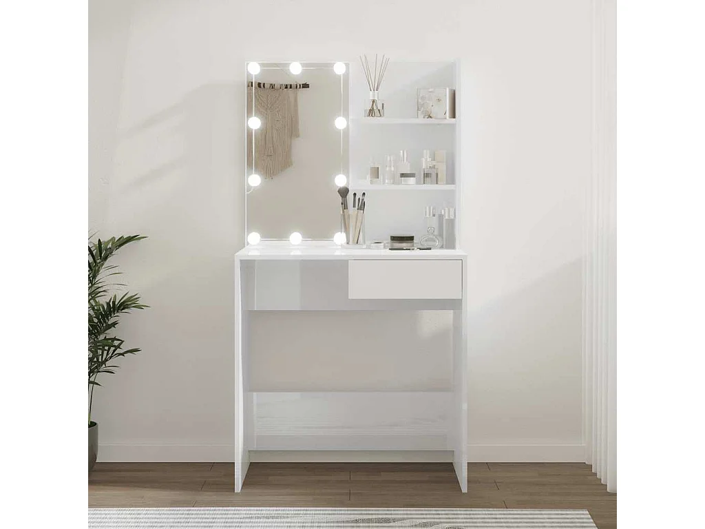 Toucador com LEDs 74,5x40x141 cm branco brilhante