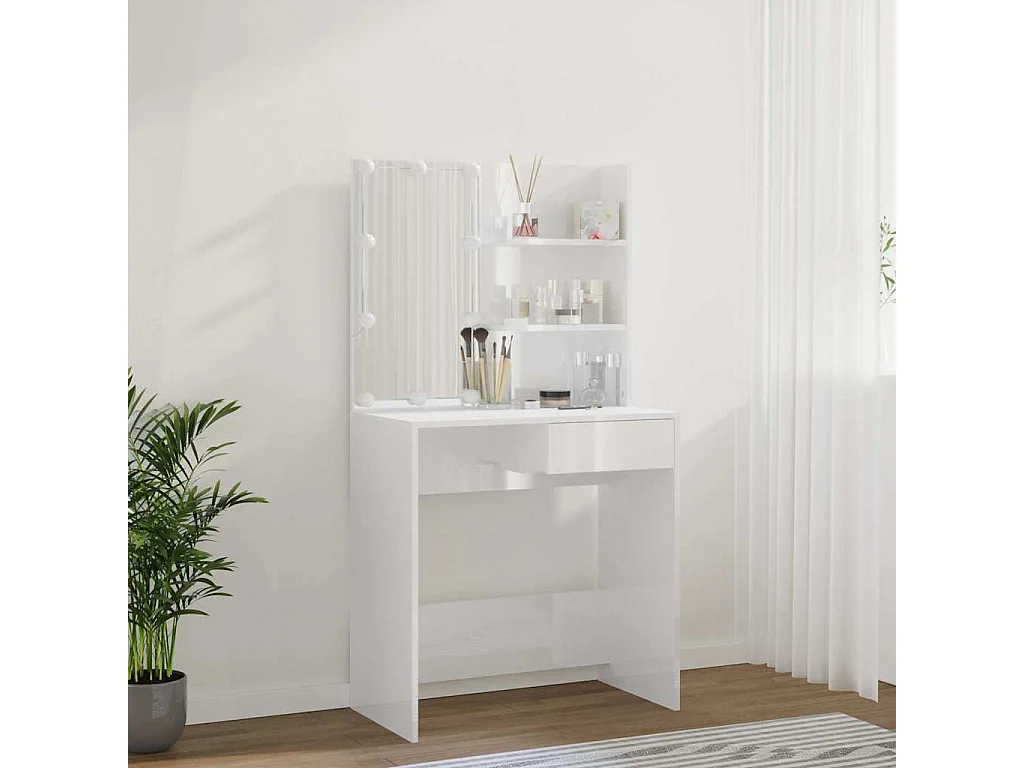 Coiffeuse avec LED Blanc brillant 74,5x40x141 cm