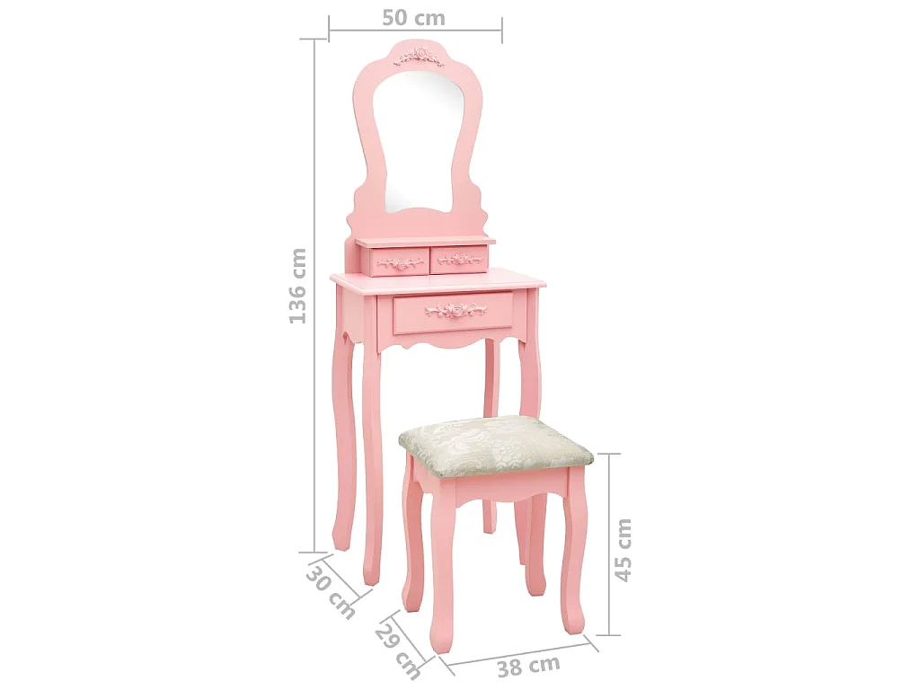 Kaptafelset met kruk 50x59x136 cm paulowniahout roze
