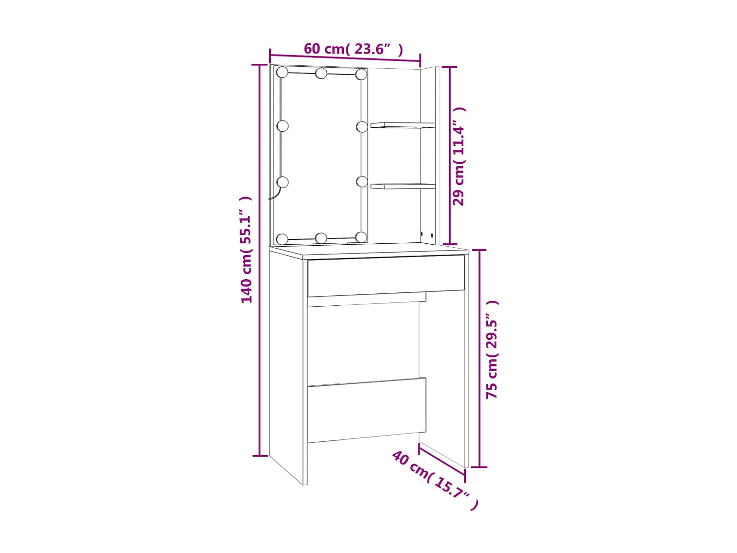 LED-Schminktisch mit Schrank Räuchereiche Holzwerkstoff