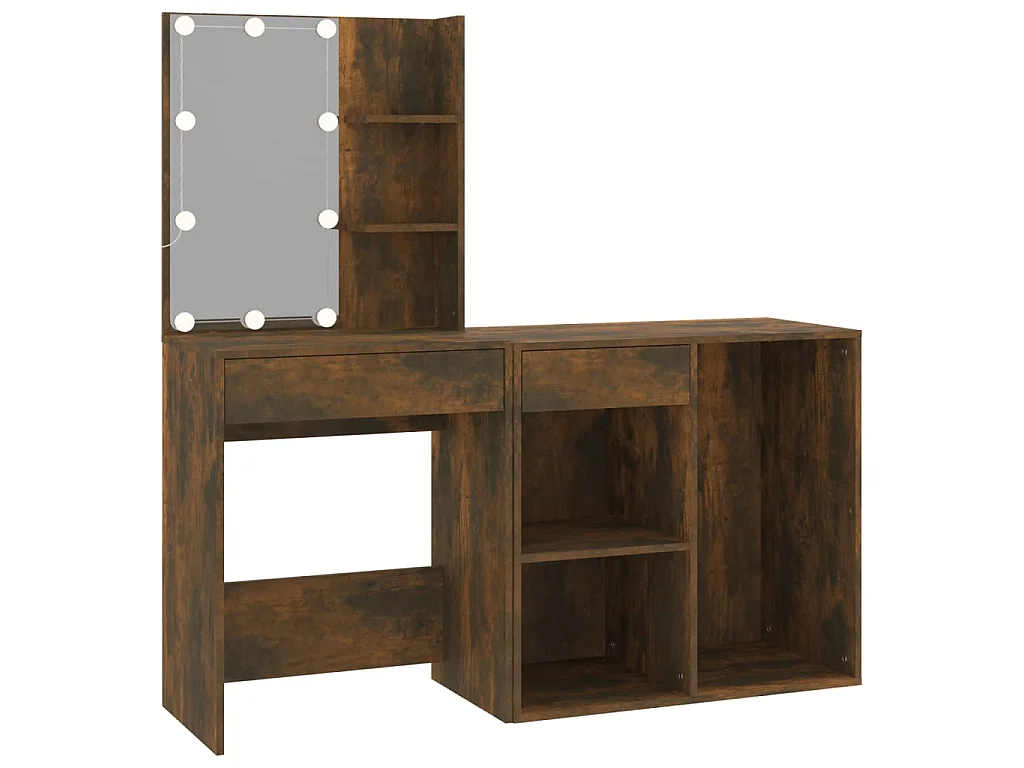 LED-Schminktisch mit Schrank Räuchereiche Holzwerkstoff
