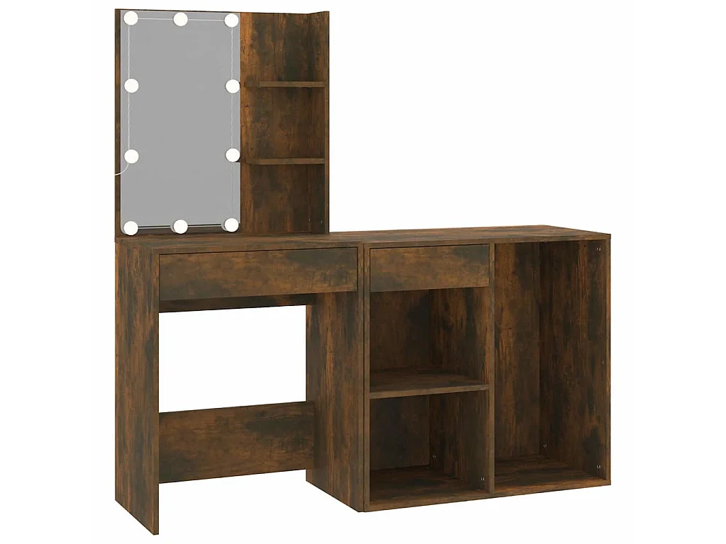 Coiffeuse à LED avec armoire Chêne fumé Bois d'ingénierie