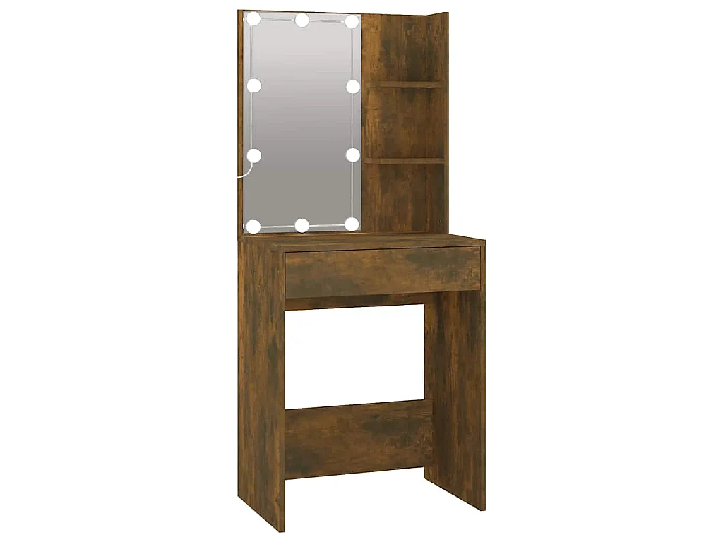 Coiffeuse à LED avec armoire Chêne fumé Bois d'ingénierie