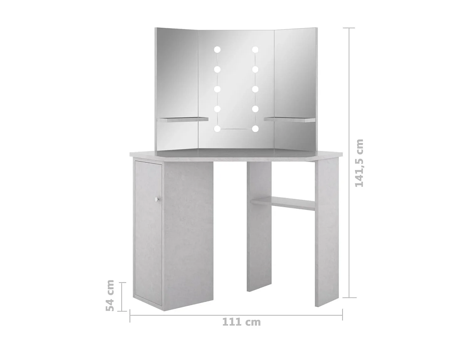 Coiffeuse d'angle avec LED Gris béton 111x54x141,5 cm