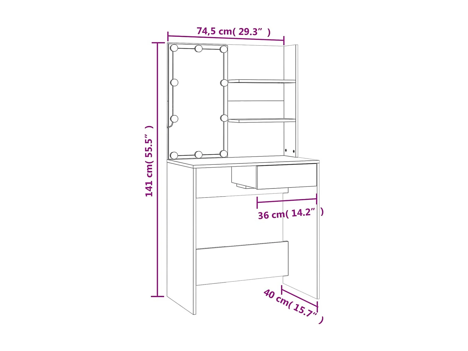 Ensemble de coiffeuse avec LED Chêne marron Bois d'ingénierie