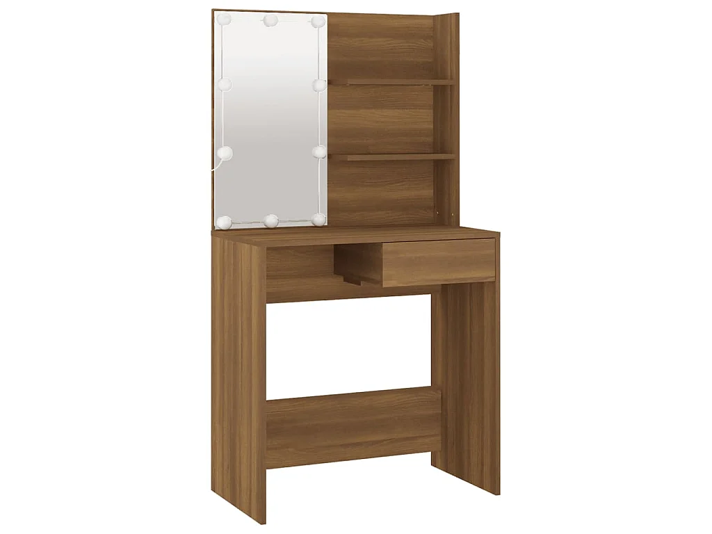 Set Tavolo da Toeletta con LED Rovere Marrone Legno Multistrato