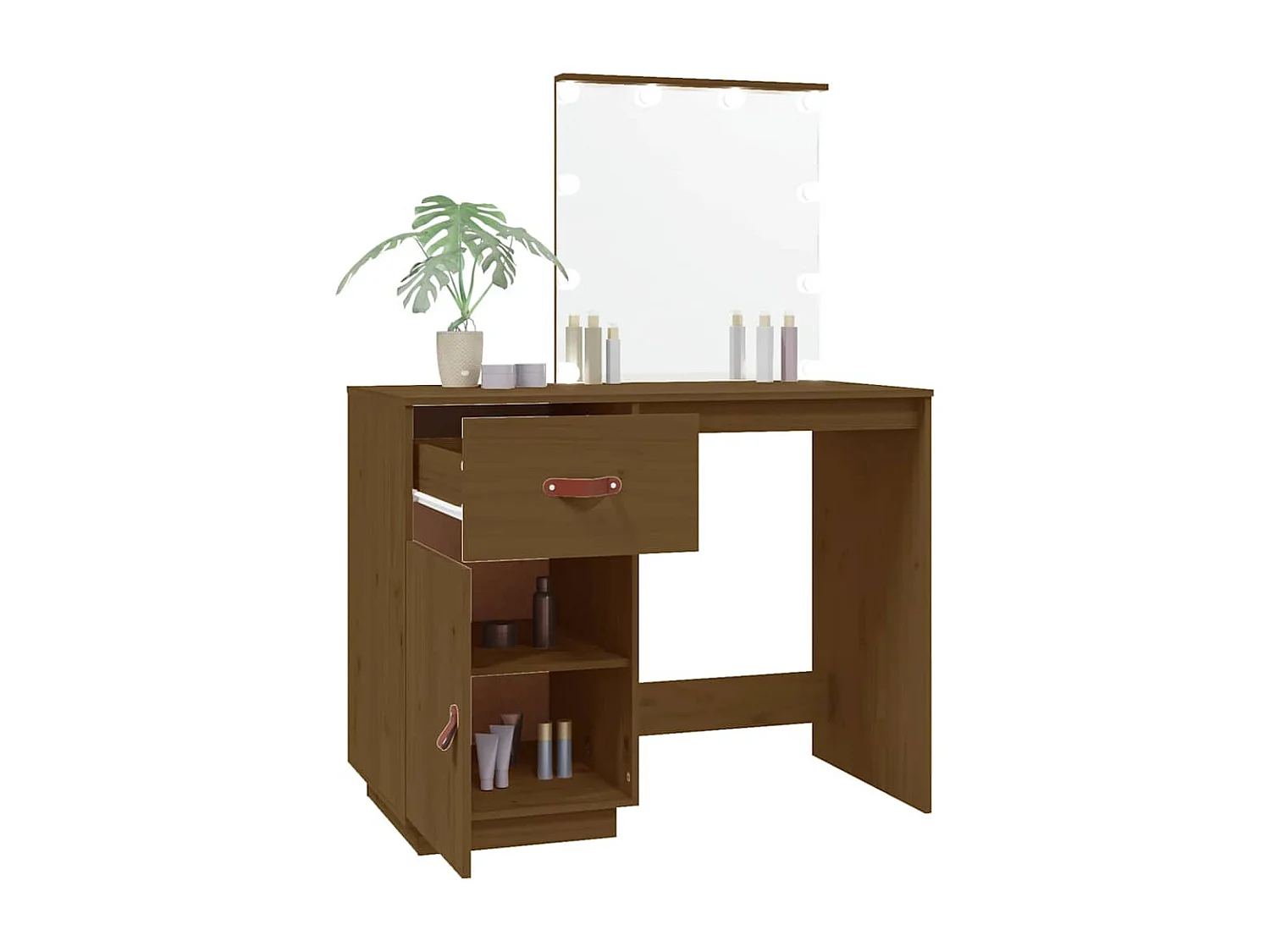 Schminktisch mit LED Honigbraun 95x50x133,5cm Massivholz Kiefer