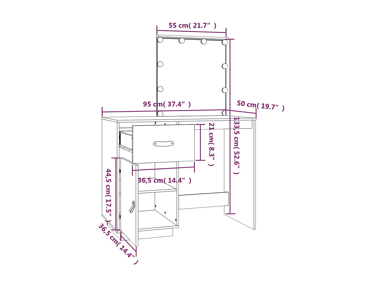 Coiffeuse avec LED Marron miel 95x50x133,5cm Bois de pin massif