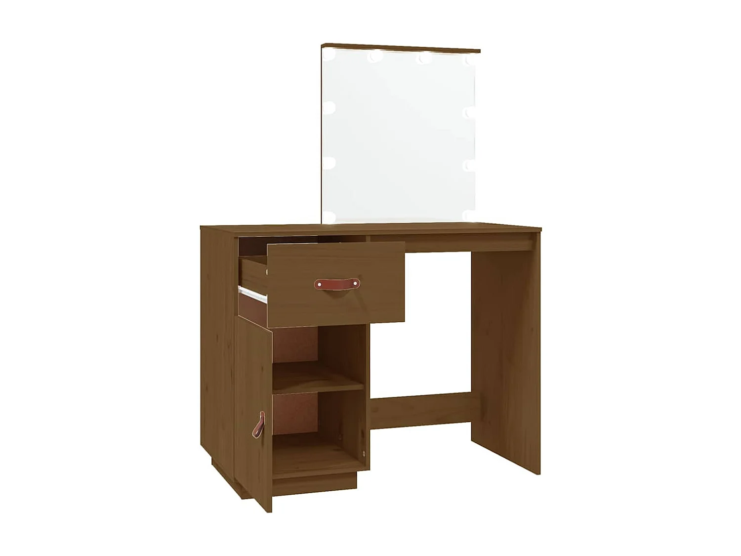 Schminktisch mit LED Honigbraun 95x50x133,5cm Massivholz Kiefer
