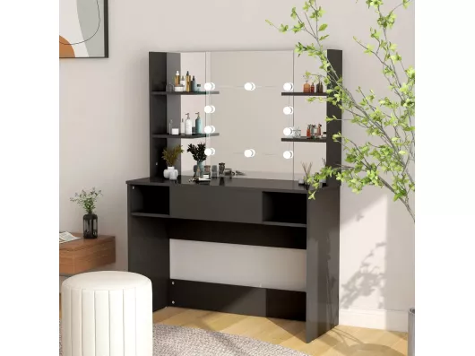 Kauf Unique Schminktisch mit LED-Beleuchtung 100x40x135 cm MDF Schwarz