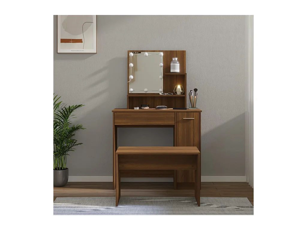 Ensemble de coiffeuse avec LED Chêne marron Bois d'ingénierie