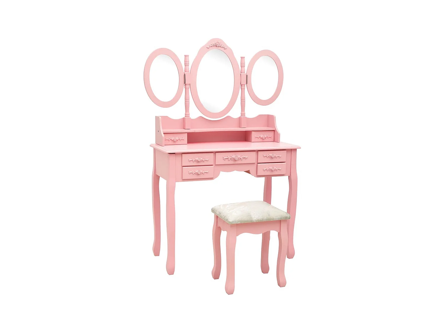 Coiffeuse avec tabouret et miroir pliable en 3 Rose