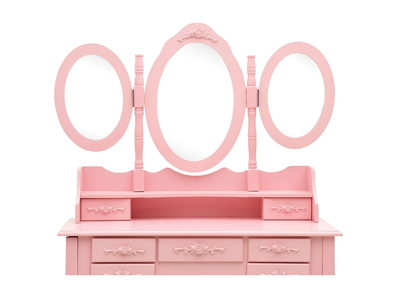 Coiffeuse avec tabouret et miroir pliable en 3 Rose