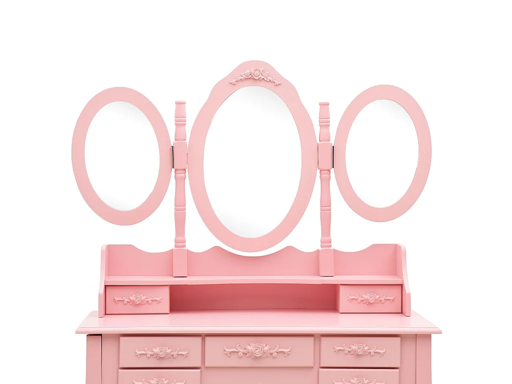 Schminktisch mit Hocker und Dreifach-Spiegel Rosa