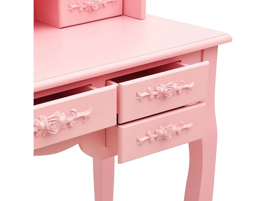 Schminktisch mit Hocker und Dreifach-Spiegel Rosa