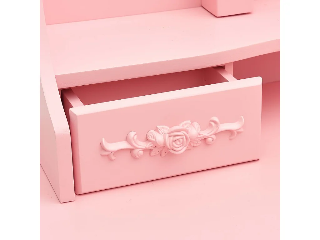 Schminktisch mit Hocker und Dreifach-Spiegel Rosa