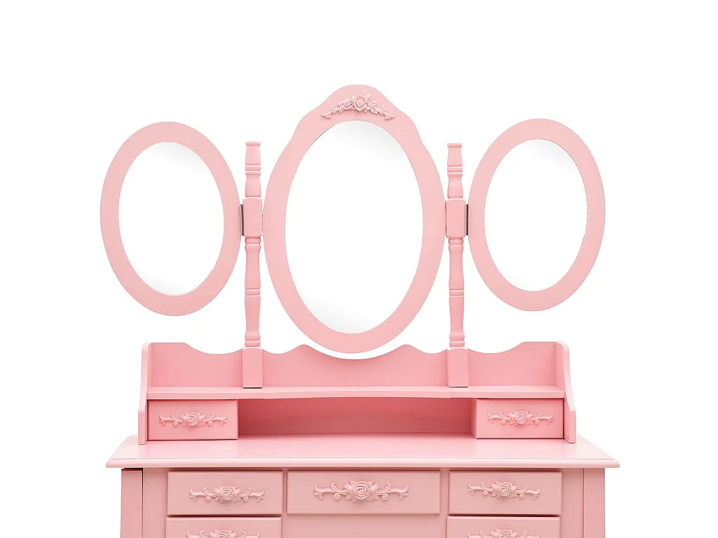 Coiffeuse avec tabouret et miroir pliable en 3 Rose