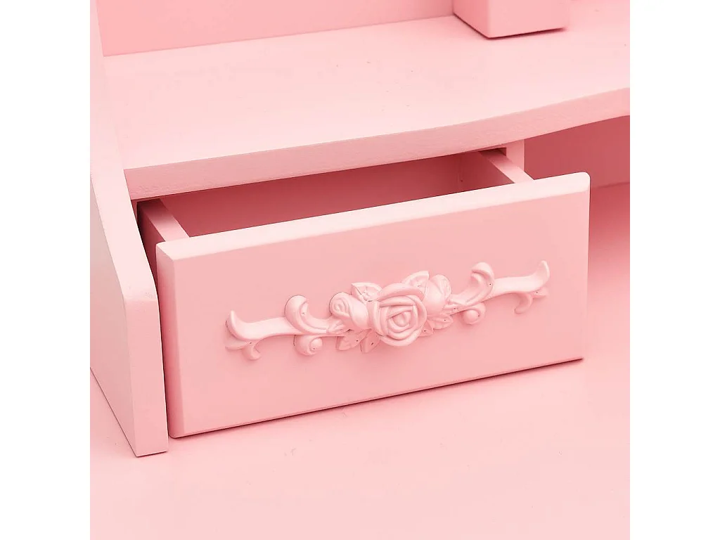 Coiffeuse avec tabouret et miroir pliable en 3 Rose