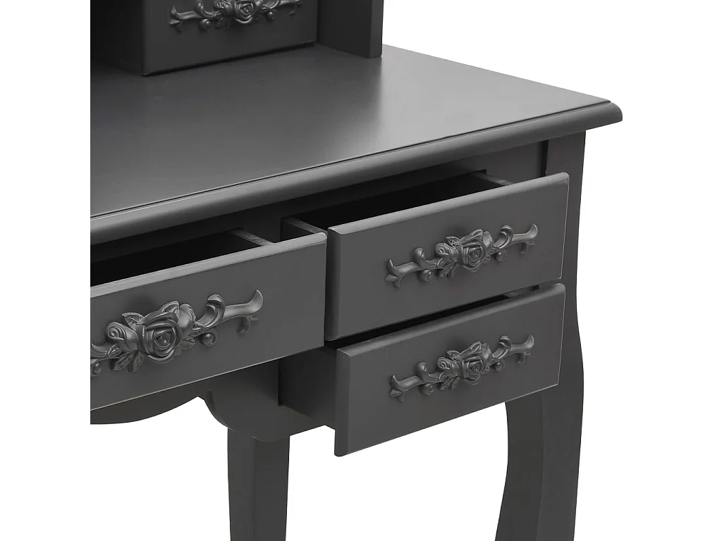 Kaptafel met kruk en drievoudige spiegel grijs