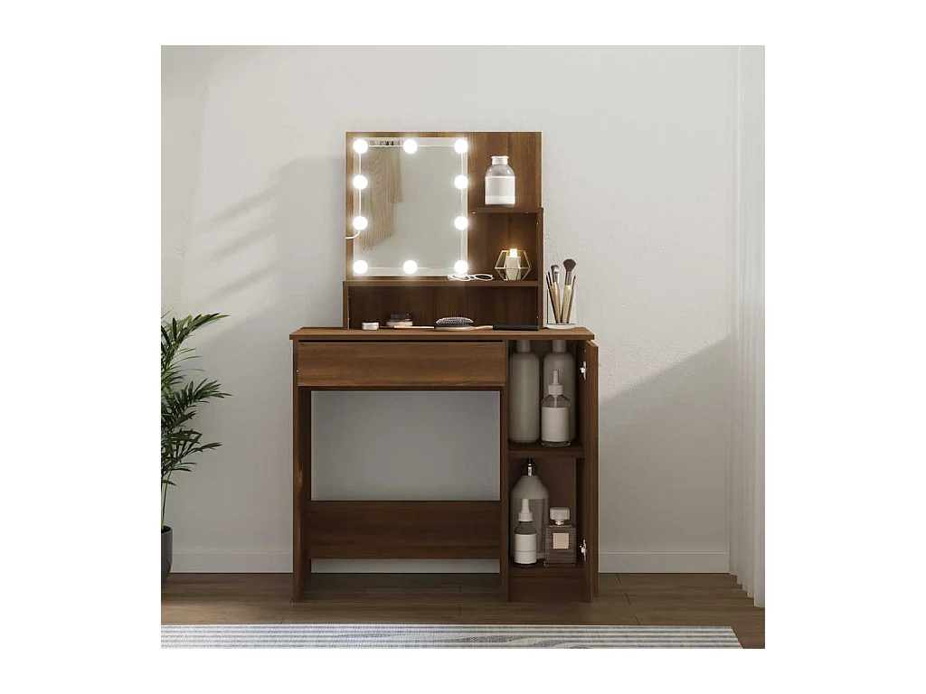 Toeletta con LED Rovere Marrone 86,5x35x136 cm