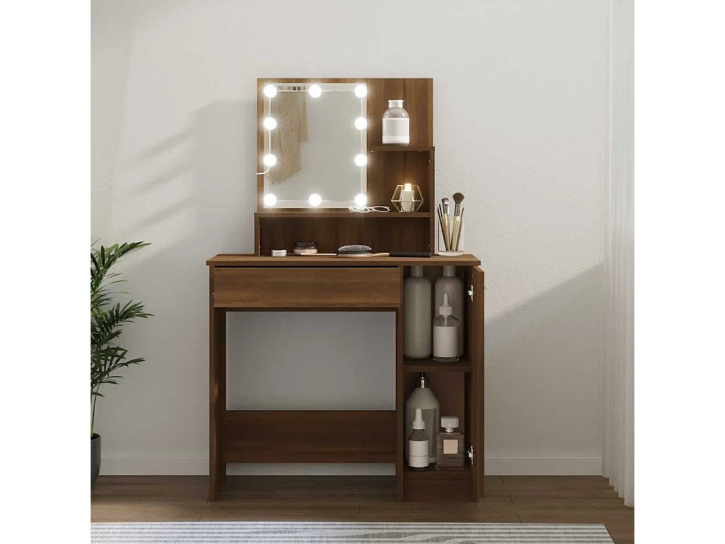 Kaptafel met LED-verlichting 86,5x35x136 cm bruin eikenkleur