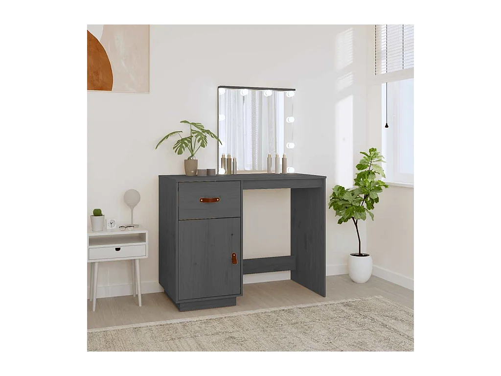 Kaptafel met LED 95x50x133,5 cm massief grenenhout grijs