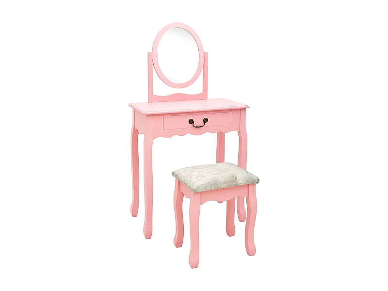 Tavolo da Trucco con Sgabello Rosa 65x36x128 cm Paulownia e MDF