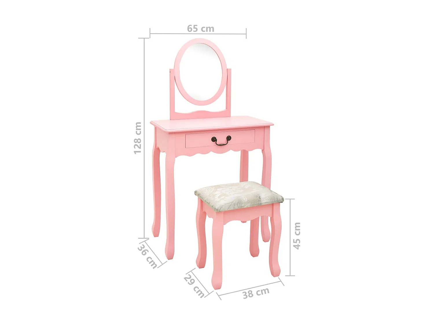 Schminktisch mit Hocker Rosa 65x36x128 cm Paulownia-Holz MDF
