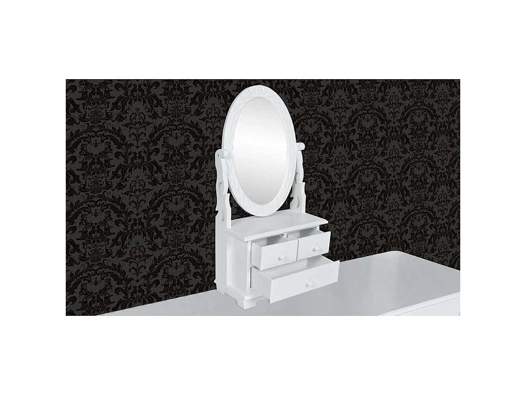 Coiffeuse avec miroir pivotant ovale MDF