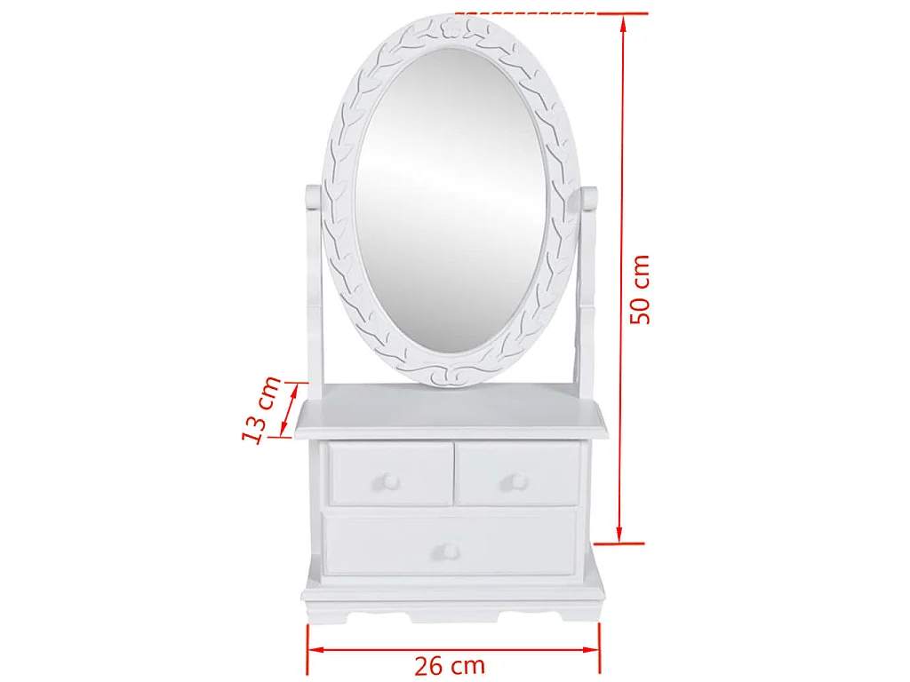Coiffeuse avec miroir pivotant ovale MDF