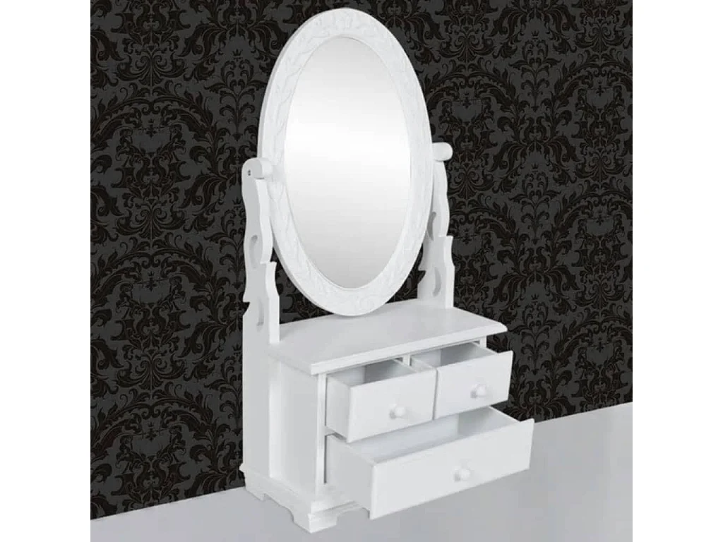 Coiffeuse avec miroir pivotant ovale MDF