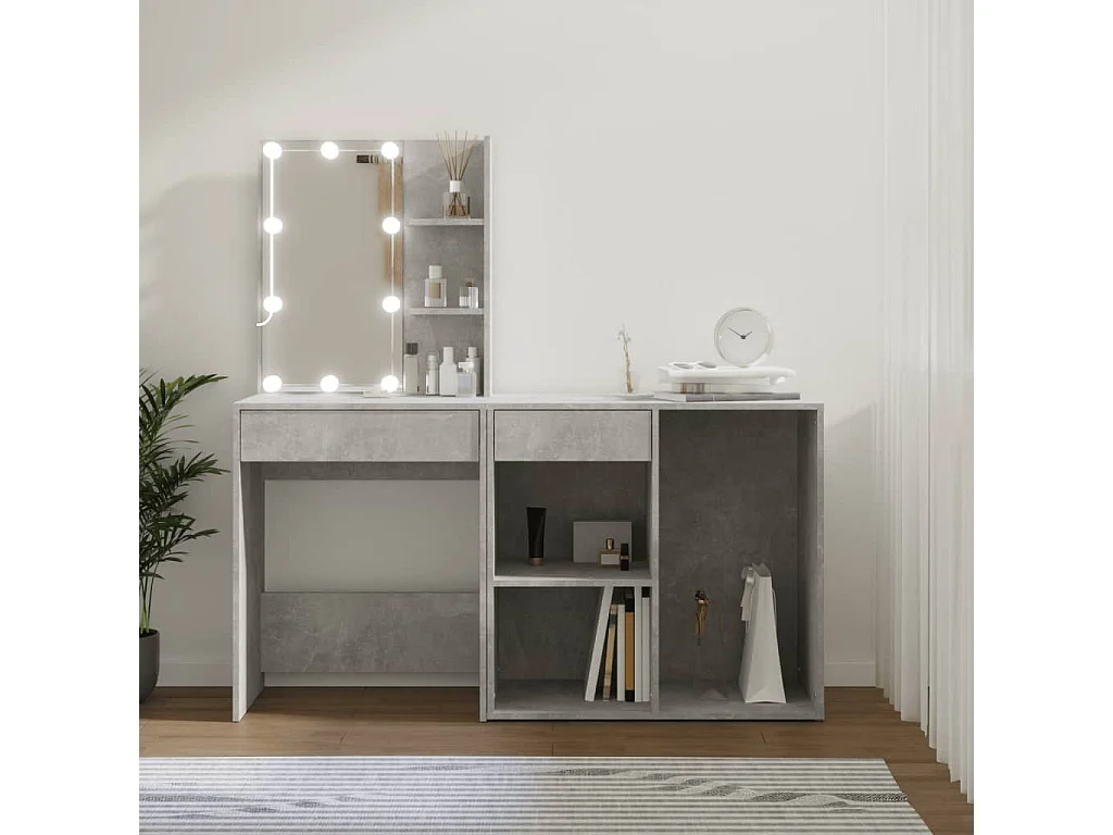 Kaptafel met kastje en LED's bewerkt hout betongrijs