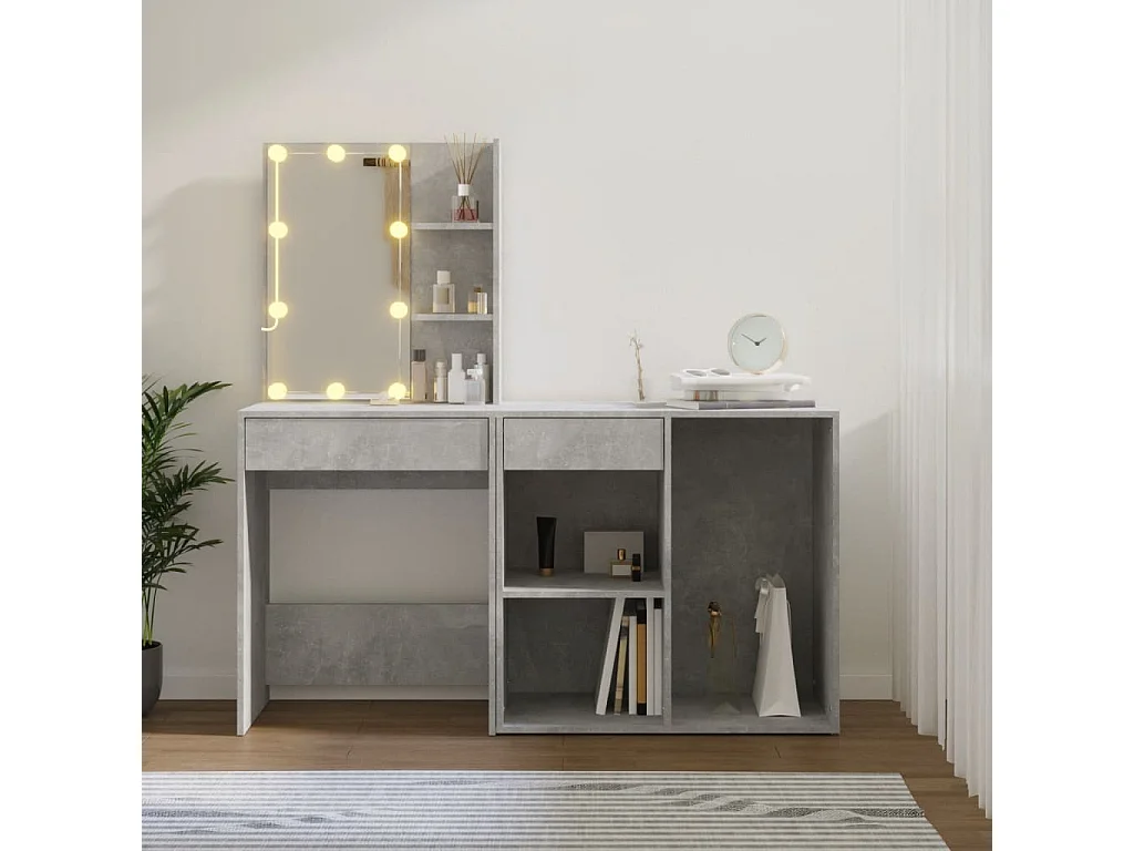 Kaptafel met kastje en LED's bewerkt hout betongrijs