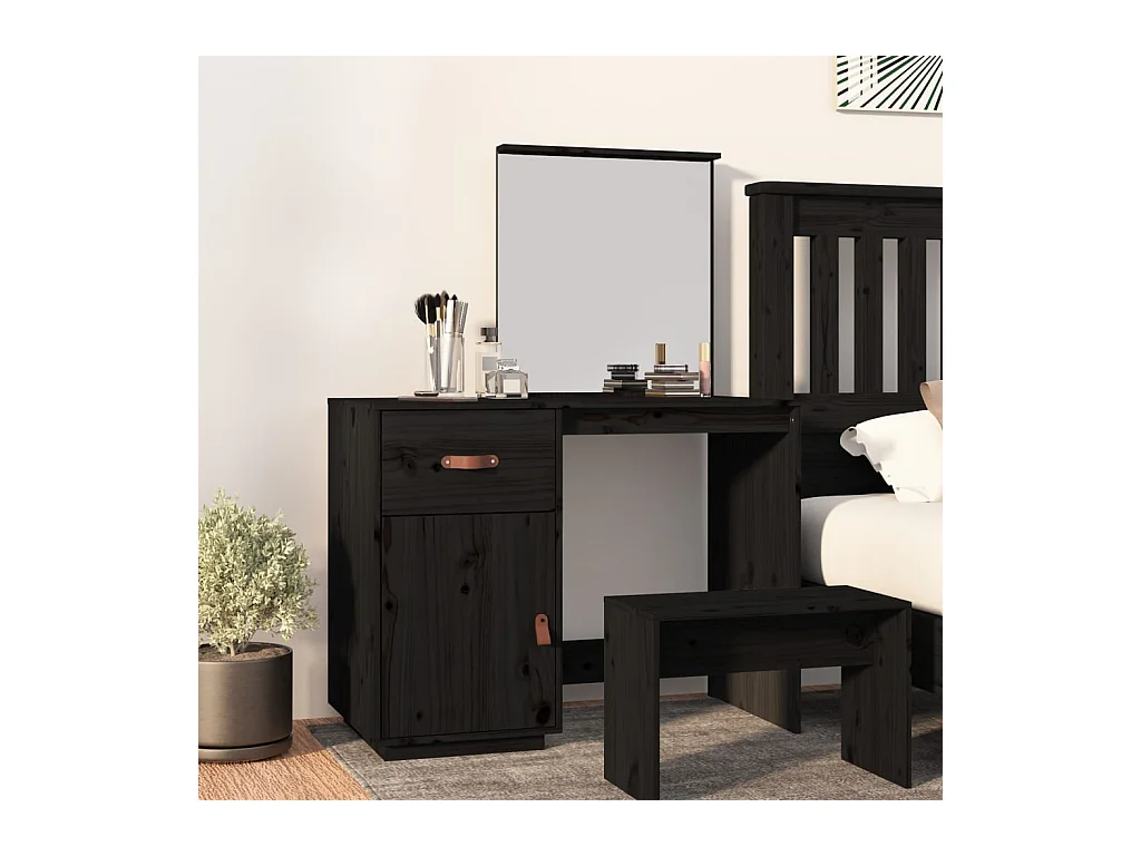 Toeletta Nera 95x50x134 cm in Legno Massello di Pino
