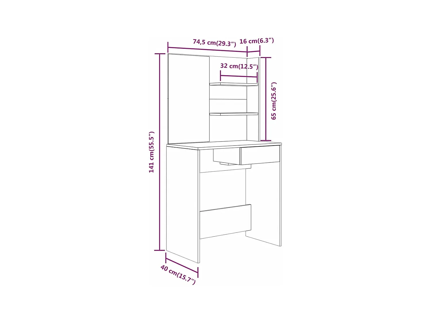 Coiffeuse avec miroir Chêne marron 74,5x40x141 cm