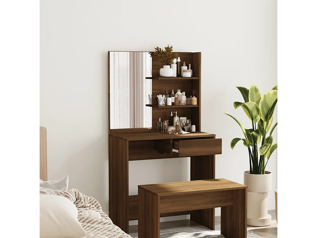 Coiffeuse avec miroir Chêne marron 74,5x40x141 cm